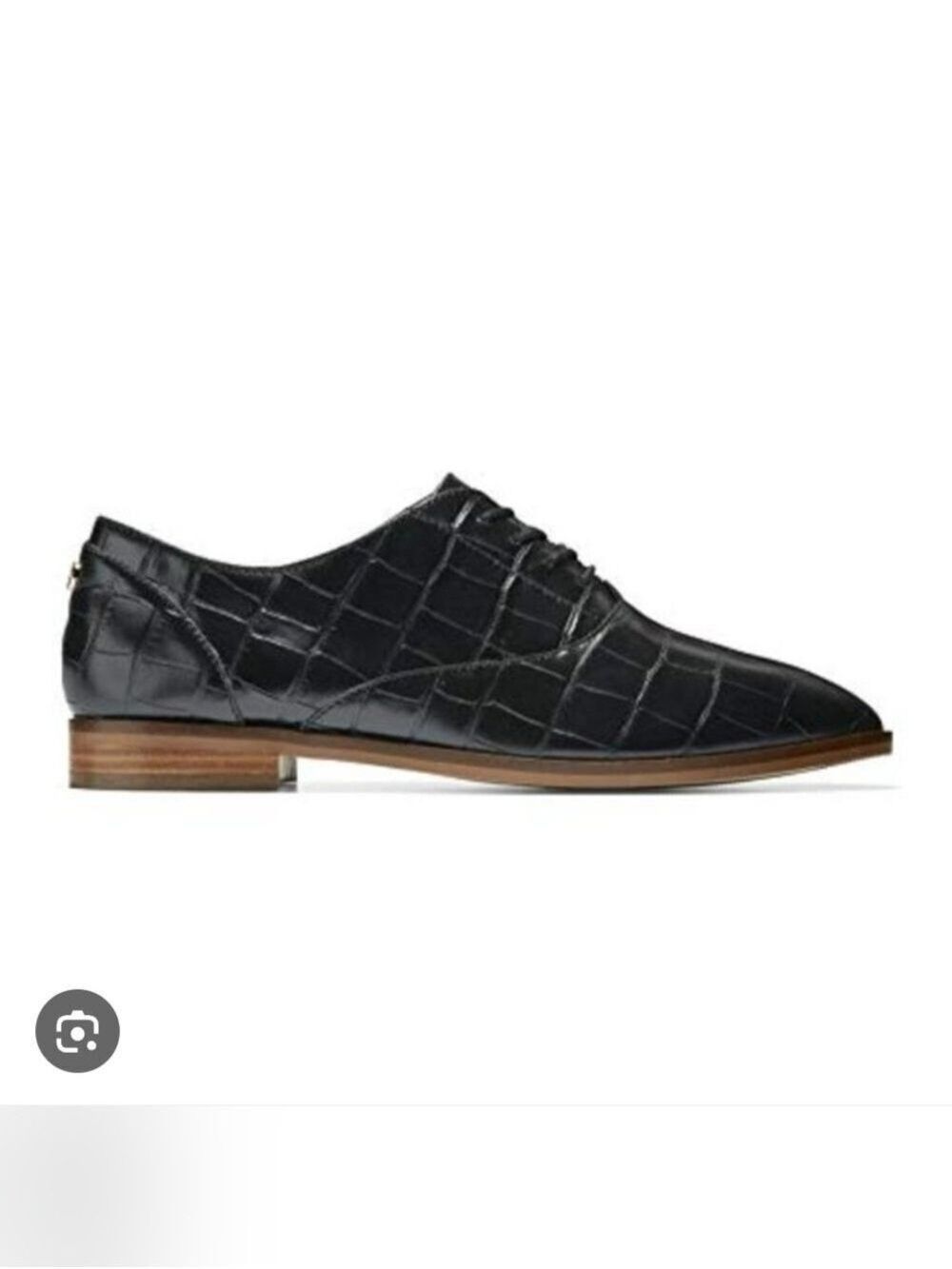 Cole Haan Black Leather Croc-Embossed Women's Oxford Shoes